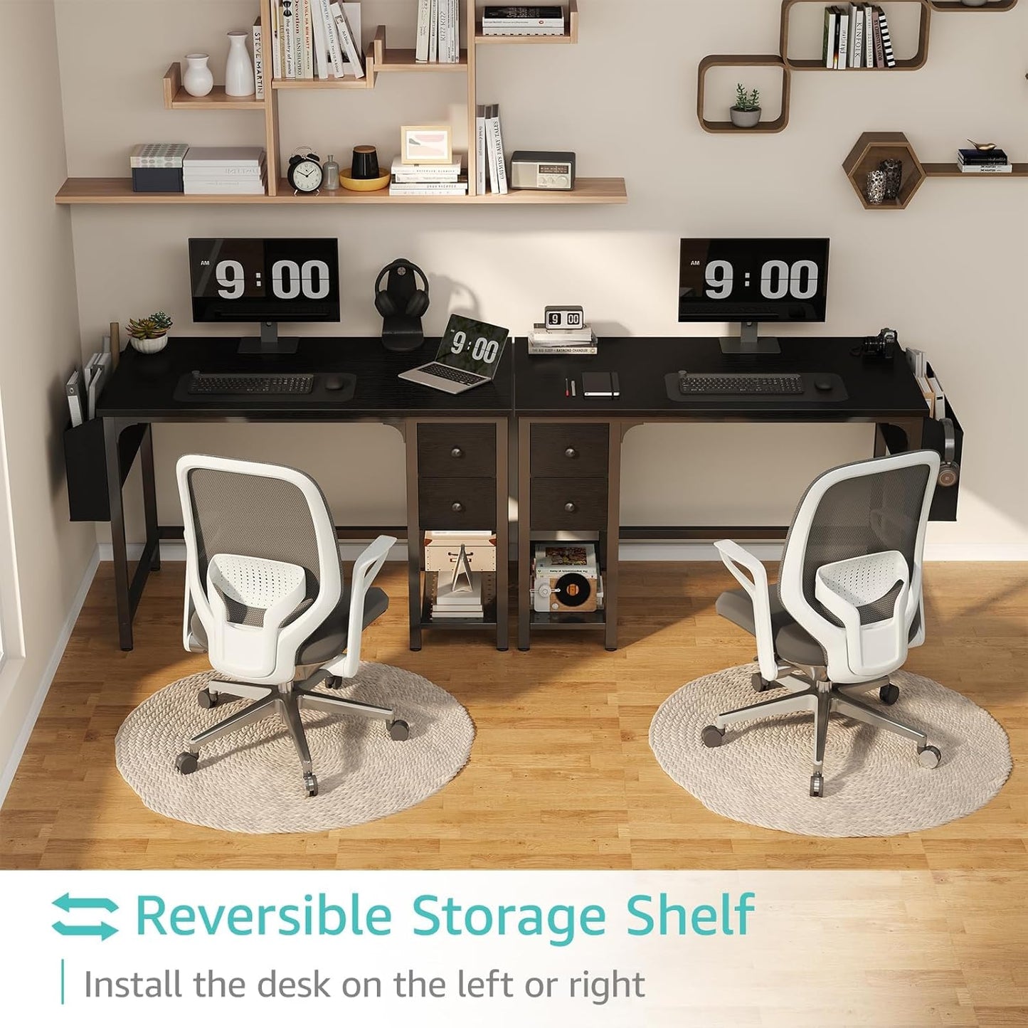 Lufeiya Computer Desk with Fabric Drawers, 40 Inch Reversible Gaming Desk for Small Space Home Office, Modern Simple Study Writing Table PC Desks for Bedroom, Black