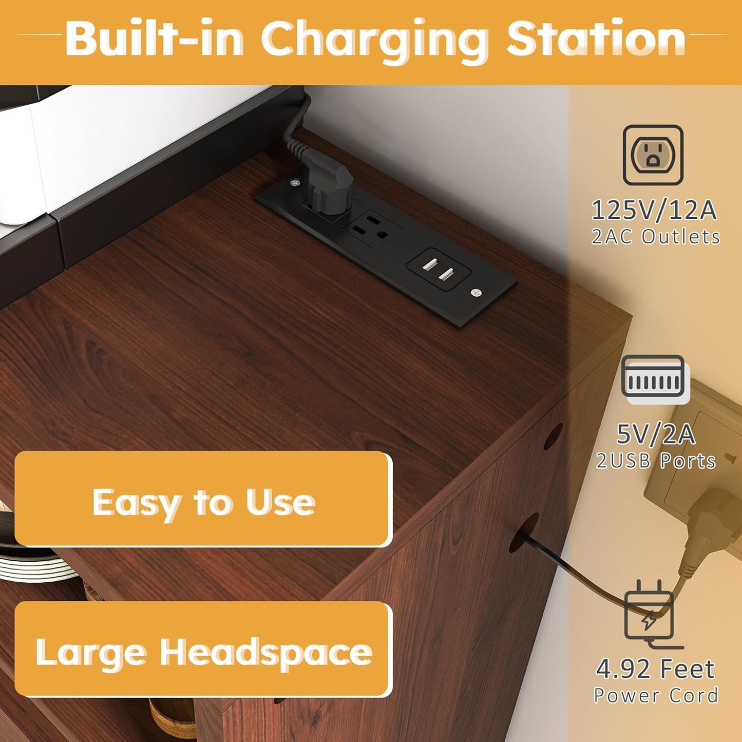 Ball & Cast Multifunctional Folding Dining Table with Wall-Mounted Sideboard & Storage,Wood Kitchen Island w/Four-in-one Socket and Silent Wheels,Space-Saving,Easy to Assemble,for Dining Room,Walnut