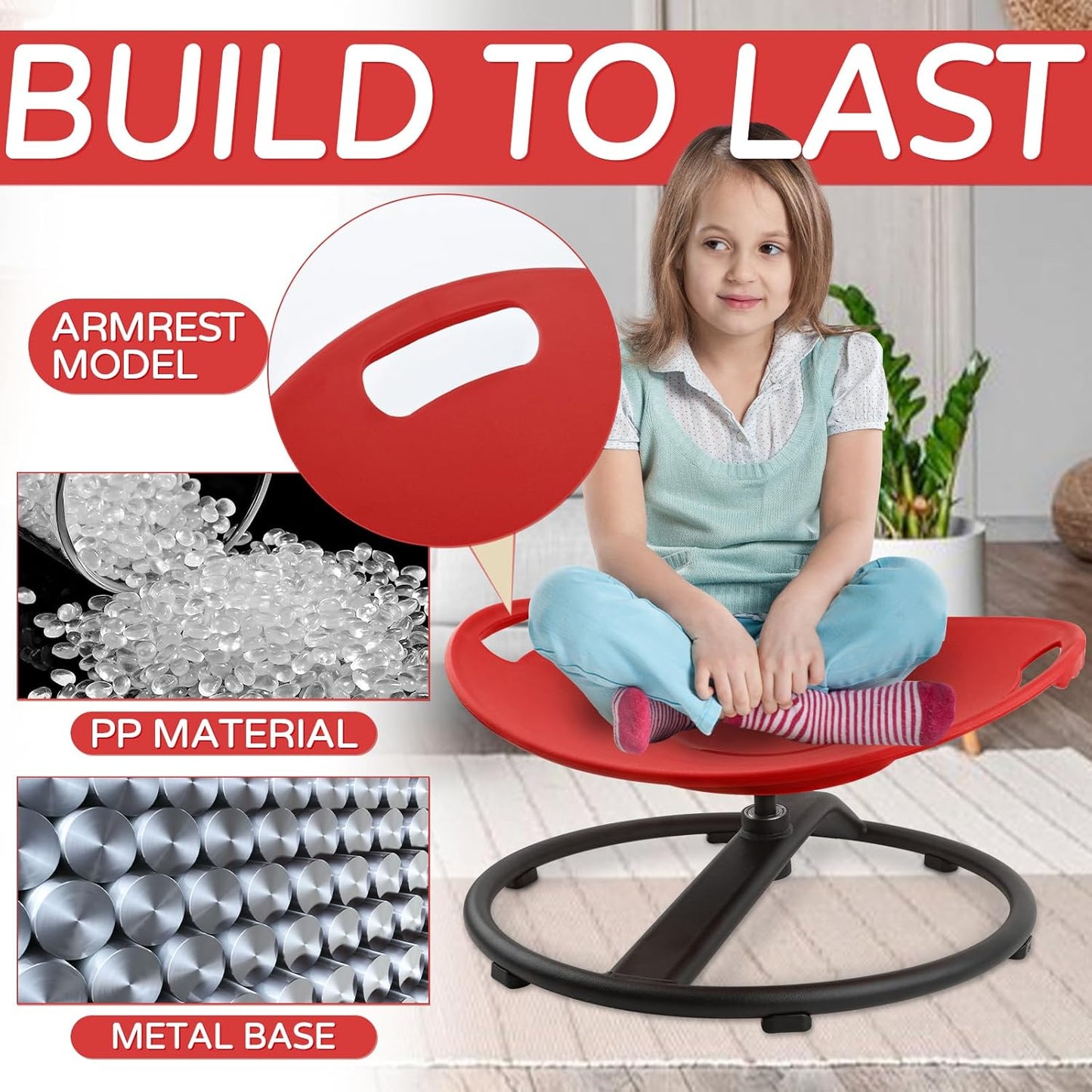 Sensory Spinning Chair for Kids, Sensory Swivel Chair with Handles for Autistic Kids, Training Body Coordination and Balance, Sit and Spin Toys for Autism Toddlers and ADHD Children, Red