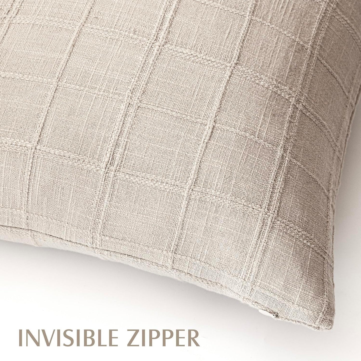 Foindtower Set of 2 Decorative Linen Check Throw Pillow Covers Neutral Long Body Lumbar Cushion Covers Farmhouse Vintage Home Decor for Sofa Chair Couch Bedroom Living Room,14×36 Inch,Natural Linen