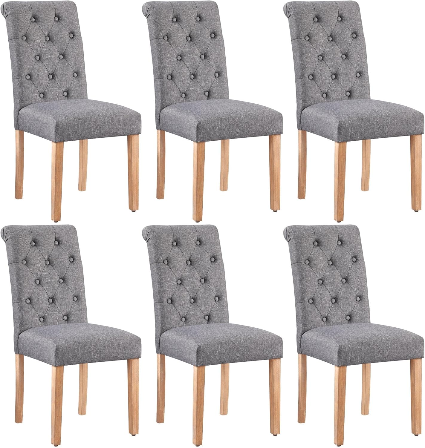 Yaheetech Dining Chairs Set of 6 Fabric Upholstered Dining Room Chairs with Button Tufted High Back and Solid Wood Legs for Kitchen/Living Room/Restaurant, Modern Style, Dark Gray