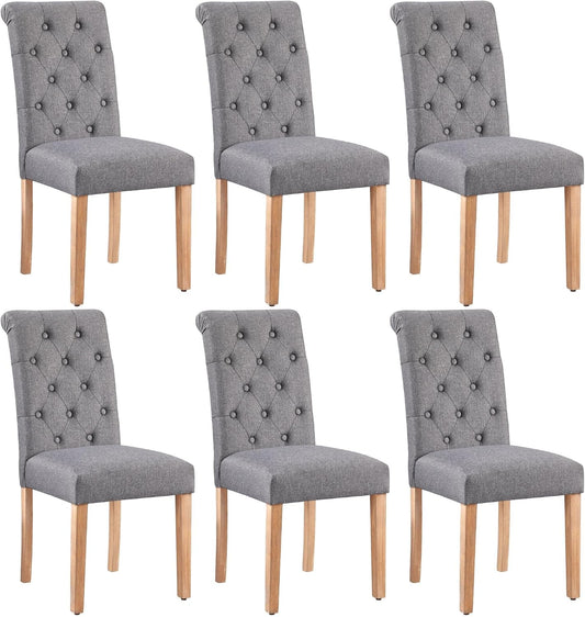 Yaheetech Dining Chairs Set of 6 Fabric Upholstered Dining Room Chairs with Button Tufted High Back and Solid Wood Legs for Kitchen/Living Room/Restaurant, Modern Style, Dark Gray