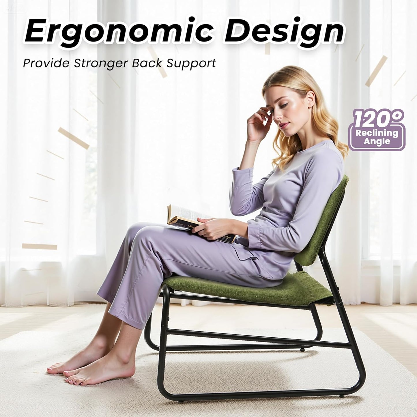 DAICO Modern Accent Chair Comfy Living Room Chair Armless Sling Accent Chairs Upholstered Side Sitting Chairs with Metal Frame for Office Reception Reading Bedroom Waiting Room, Green