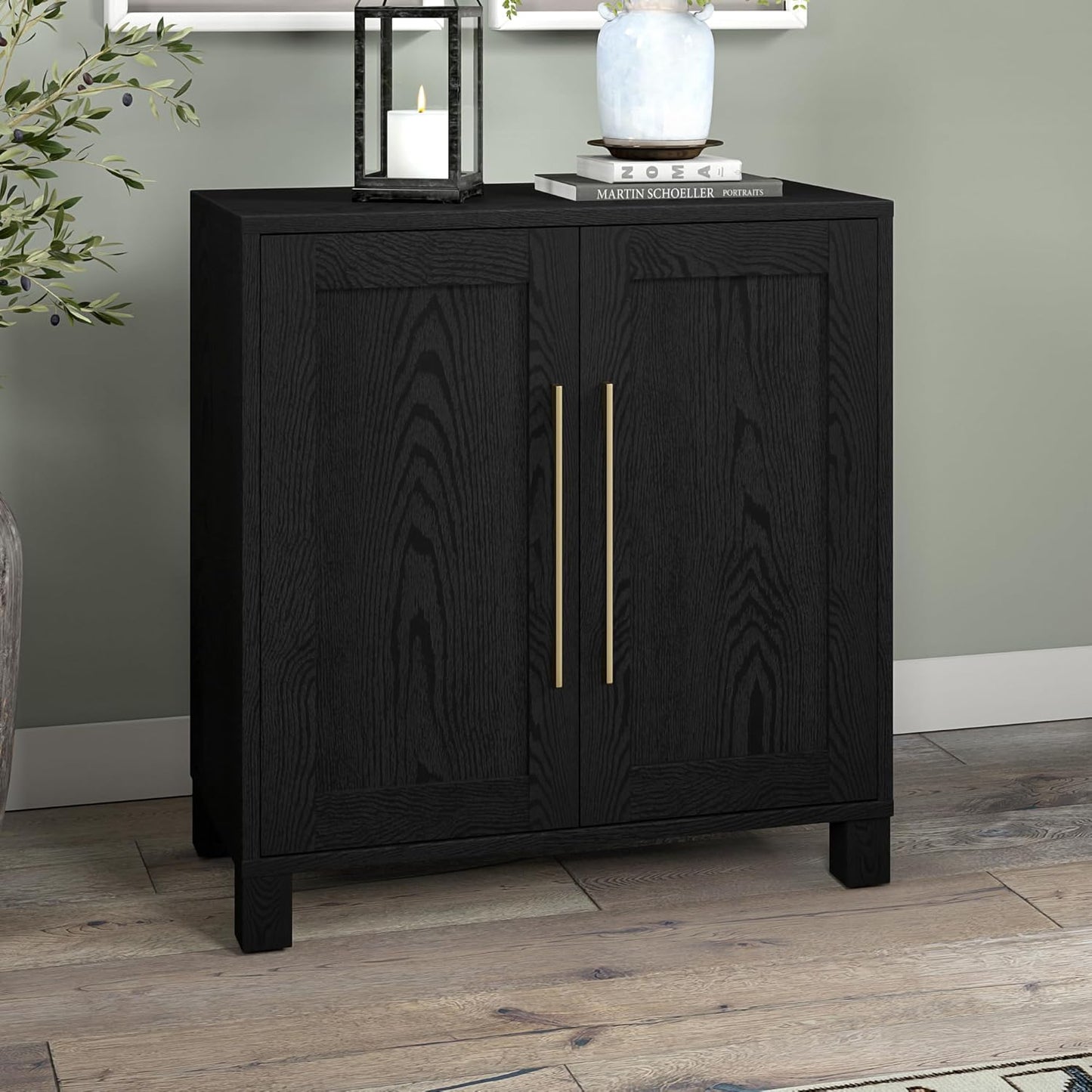 Henn&Hart 28" Wide Rectangular Accent Cabinet in Natural Black, for Home, Living Room, Bedroom, Entertainment Room, Office.