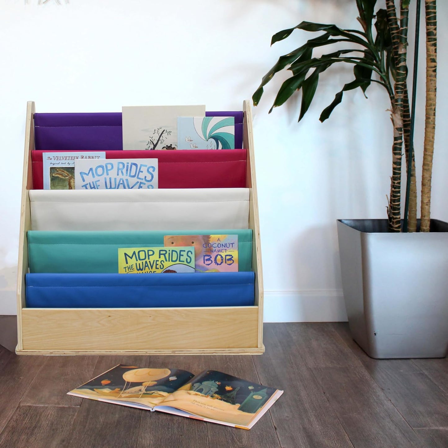 Factory Direct Partners 13745-140 Birch SoftScape Sling Book Display, 4-Shelf Vinyl Storage for Kid"s Books and Magazines - Contemporary