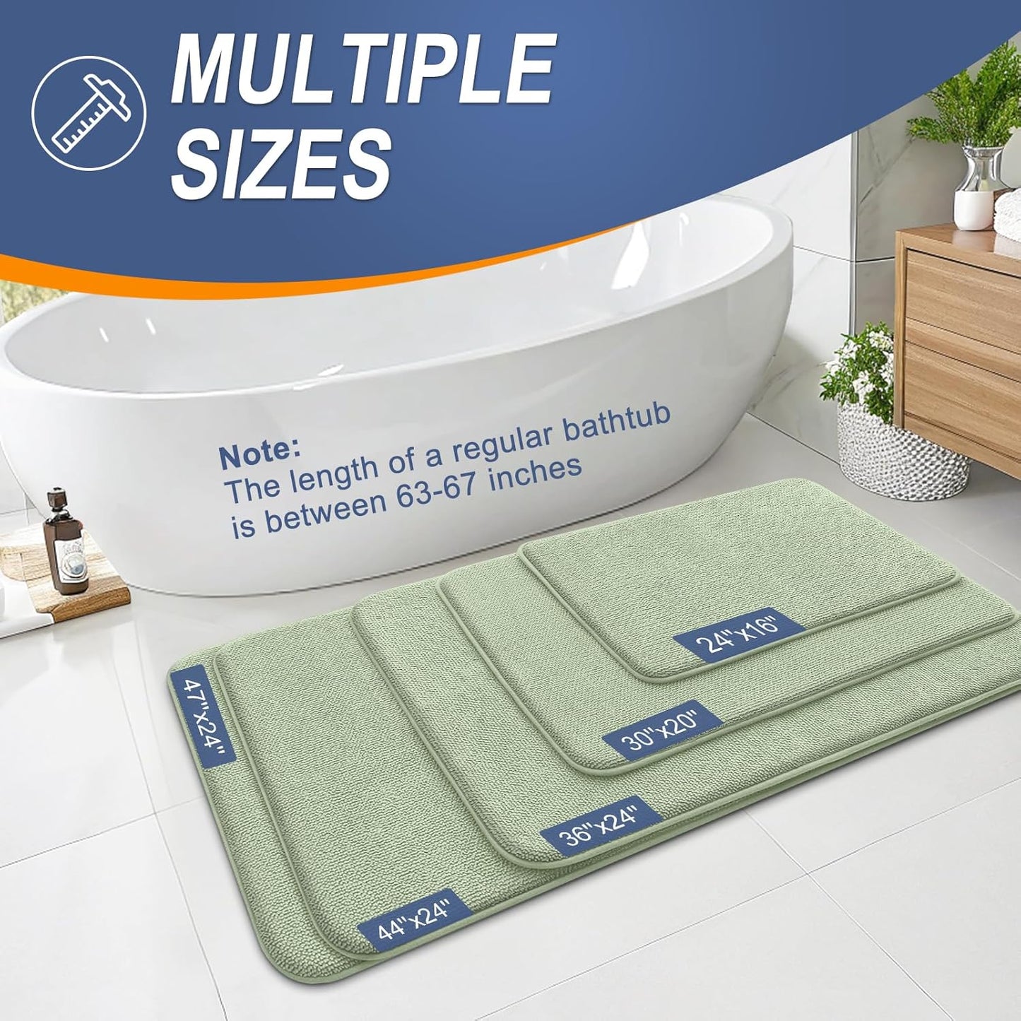 OLANLY Thick Memory Foam Bath Mat Rug 47x20, Extra Soft Absorbent Bathroom Rug, Quick Dry Bath Mats, Non-Slip, Machine Washable Carpet for Bathroom, Tub and Shower, Home Decor Accessories, Sage Green