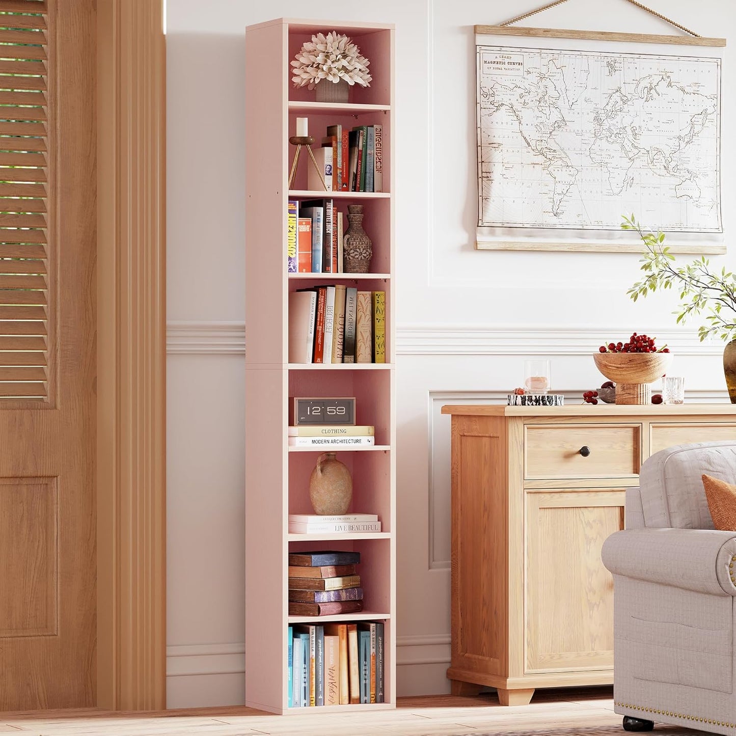 IRONCK Tall Narrow Bookshelf 8 Tiers, Compact Corner Bookcase, Easy to Match for Living Room, Office, Study, Bedroom