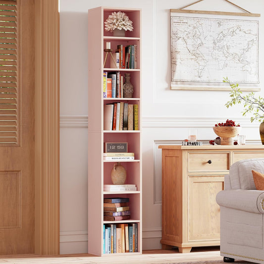 IRONCK Tall Narrow Bookshelf 8 Tiers, Compact Corner Bookcase, Easy to Match for Living Room, Office, Study, Bedroom