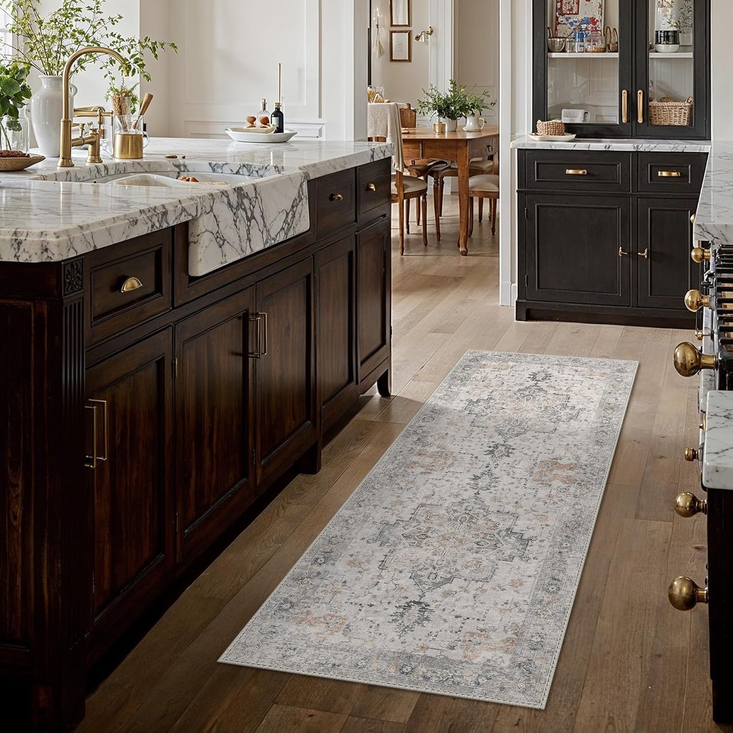 GENIMO Runner Rug 2x6 Non Slip Machine Washable Vintage Hallway Runner Rug, Low PileLightweight Rugs for Entryway, Hallway, Kitchen and Corridor, Light Taupe Brown