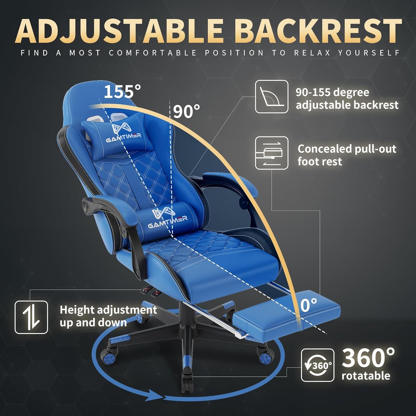 Gaming Chair, 400 lbs Adult Chair, High Back Computer Chair with Footrest and Linked Armrests, Office Video Game Chair with Lumbar Support (Blue)