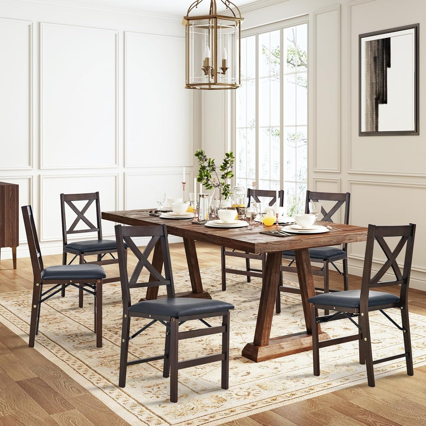 COLAMY Folding Dining Chairs Set of 6 – Dark Brown Wooden Dining Room Chairs, Pre-Assembled, Space Saving Kitchen & Dining Room Furniture, Mid Century Rustic Style, Indoor Outdoor Use