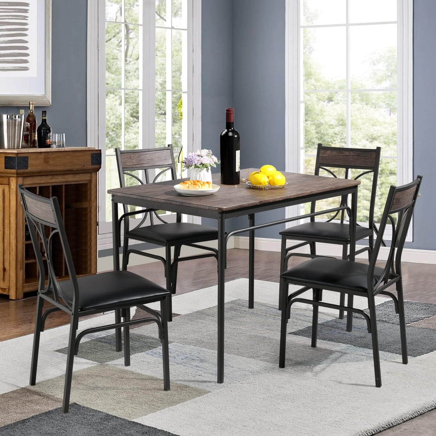 VECELO Kitchen Dining Room Table Set with 4 Chairs for Small Space, Apartment,Metal Steel Frame
