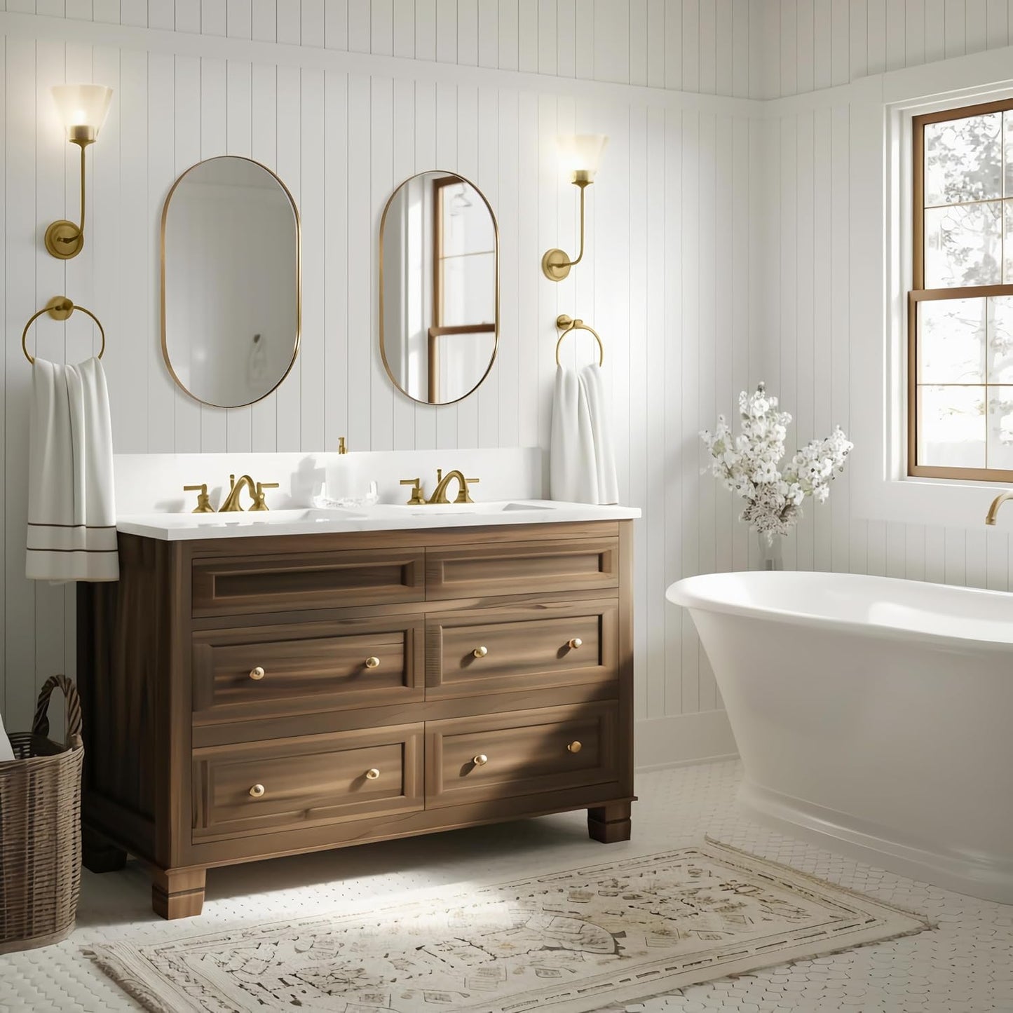 ANDY STAR Gold Oval Mirror, Brass Mirror for Wall, Oval Mirrors for Bathroom in Stainless Steel Metal 1’’ Thin Frame Pill Shaped Mirror Hangs Vertical or Horizontal Ideal for Limited Space