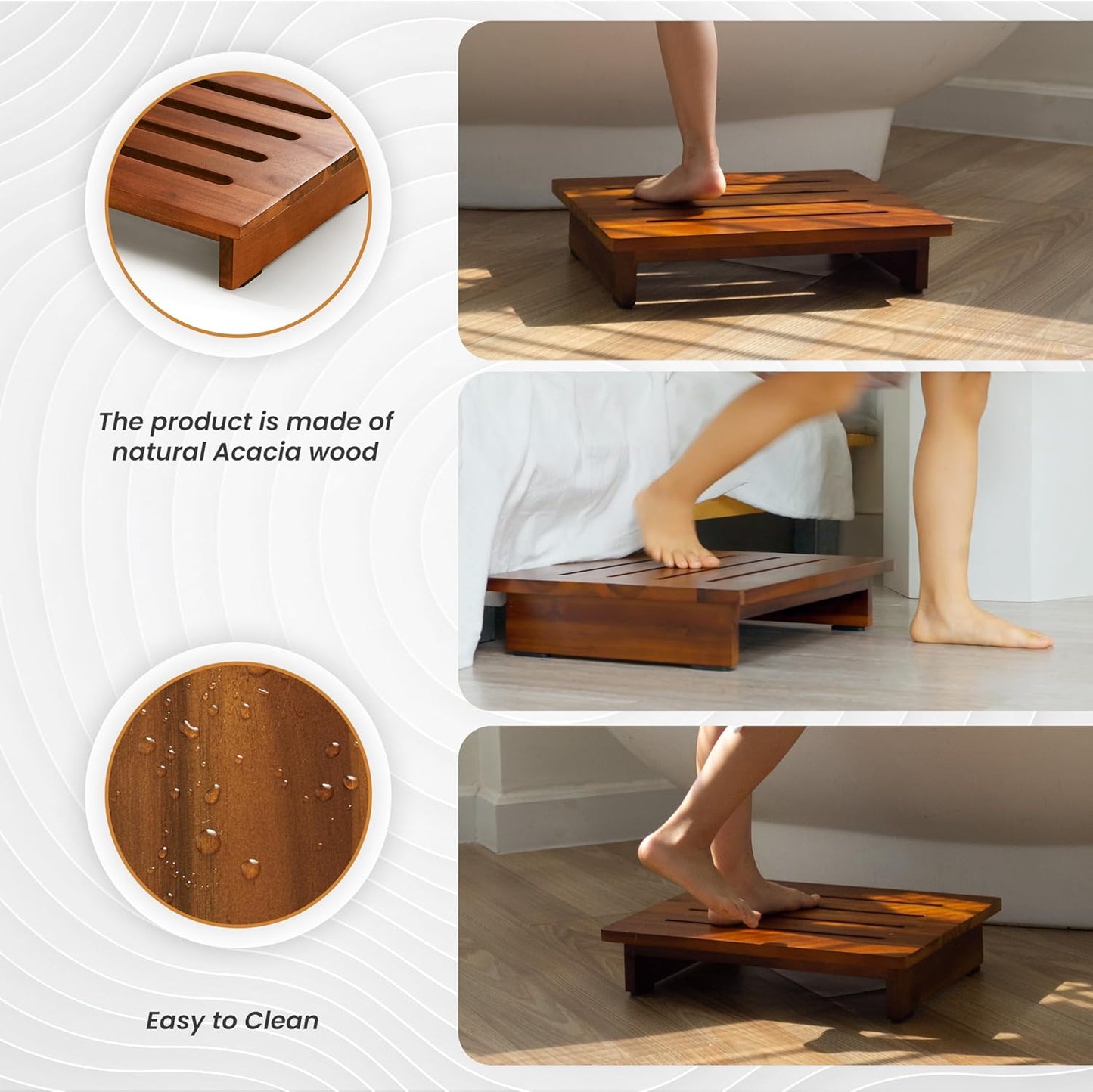 Holana 3.5in Height Wooden Step Stool for Adults (Fully Assembled) - 200 Lbs One Step Stools for High Bed Riser - Small Stepping Stool for Elderly, Seniors, Kid/Bathroom, Bed, Kitchen (Acacia Wood)