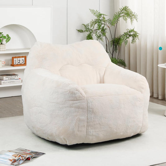 Furniliving Bean Bag Chair, Giant Bean Bag Chair Stuffed Floor Sofa for Adults Comfy Bean Bag Sofa with Back Support, Oversized Bean Bag Couch for Living Room Bedroom Dorm Office, Teddy, White