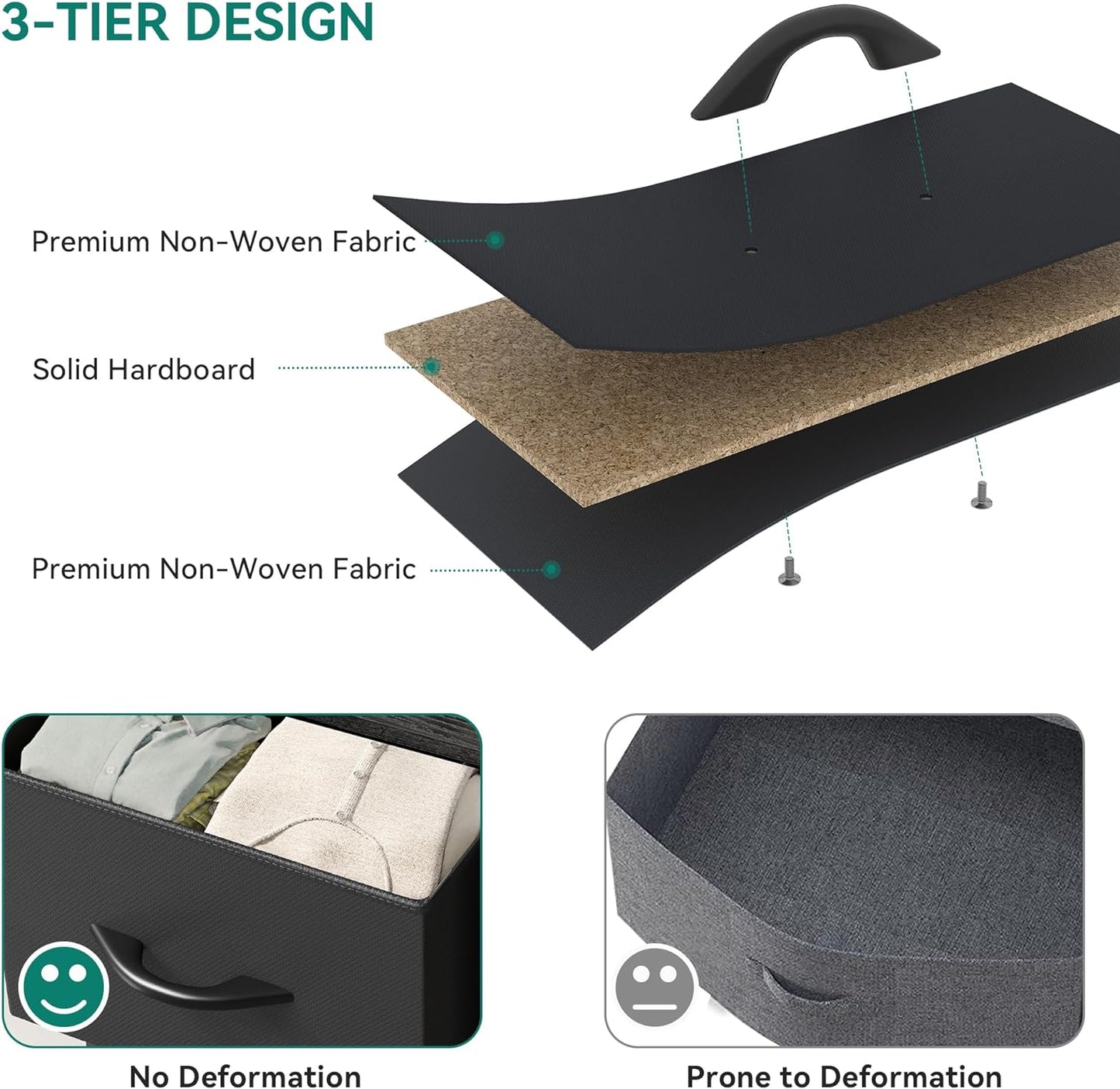 DWVO Storage Tower with 4 Drawers - Fabric Dresser, Organizer Unit, Living Room, Closets - Sturdy Steel Frame, Easy Pull Fabric Bins & Wooden Top