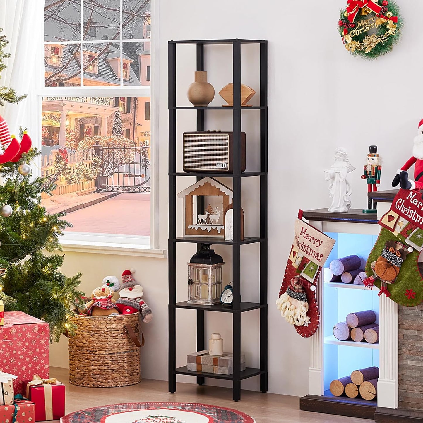 66in Tall Bookshelf 6-Tier Small Narrow Bookcase, Skinny Book Shelf for Small Space, Farmhouse Slim Shelf with Storage, Wood Freestanding Display Thin Bookshelves for Living Room, Office, Black