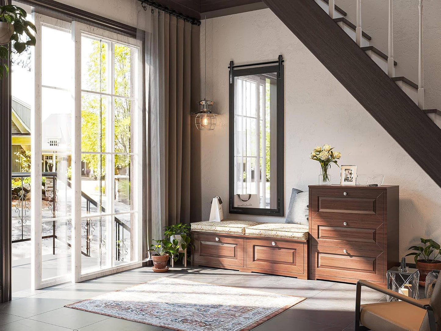 Farmhouse Mirror for Bathroom, 20"x50" Black Rustic Bathroom Mirror with Wood Framed Decorative, Rectangle Barn Door Vanity Mirrors for Wall Entryway, Living Room, Courtyard