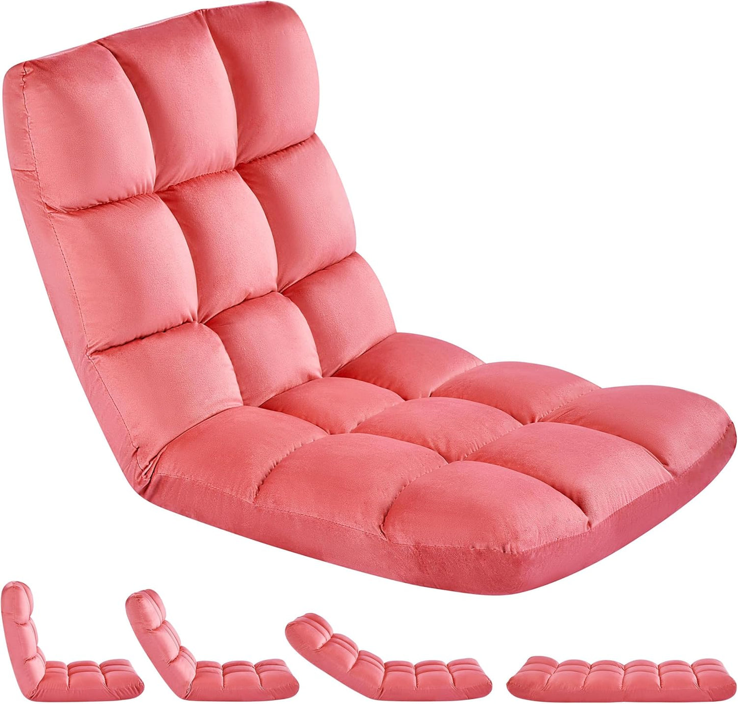 Yaheetech Floor Chair, Meditation Chair with Back Support Gaming Floor Lounger with 14 Adjustable Position for Adult, Pink