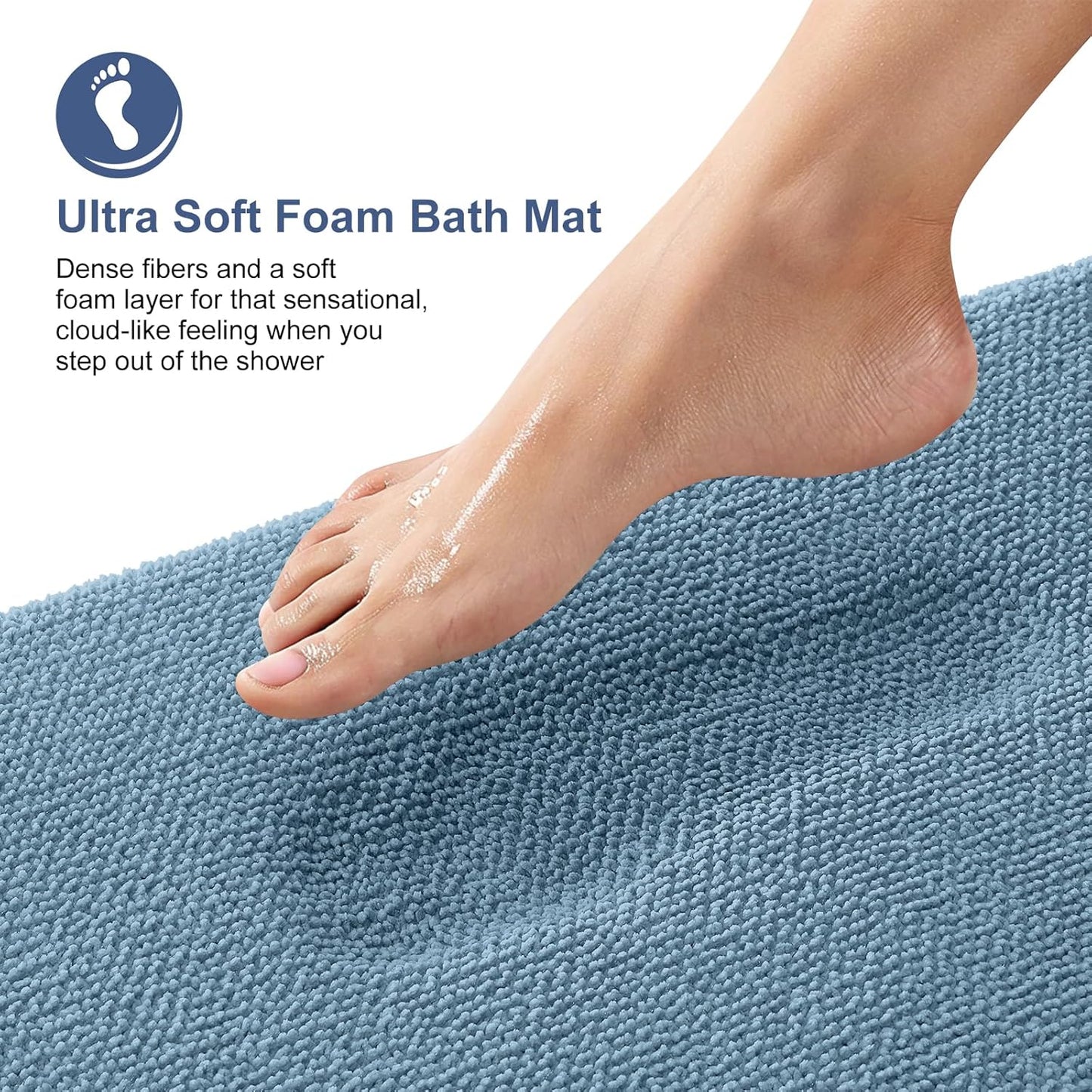 OLANLY Thick Memory Foam Bath Mat Rug 44x24, Extra Soft Absorbent Bathroom Rug, Quick Dry Bath Mats, Non-Slip, Machine Washable Carpet for Bathroom, Tub and Shower, Home Decor Accessories, Airy Blue