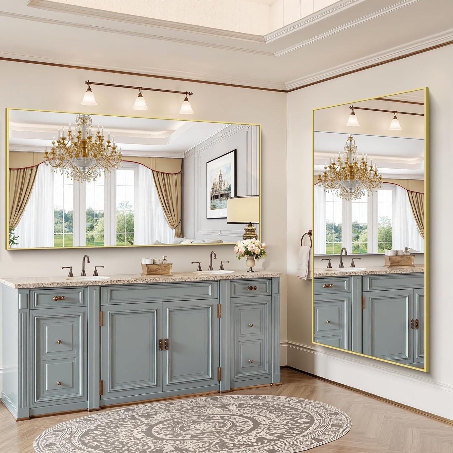 YIROMAN Bathroom Mirror 72"x36", Large Brushed Gold Bathroom Mirror for Over Sink with Aluminum Frame, Rectangular Vanity Mirror with Right Angle, Wall Mirror Hangs Horizontal or Vertical