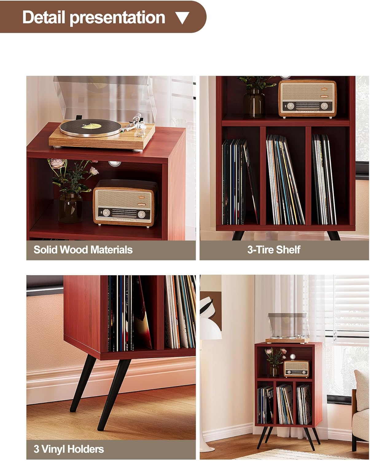 Record Player Stand,Vinyl Record Storage Cabinet with Storage Holds Up to 200 Albums,Vinyl Holder Shelf for Bedroom Living Room Playroom,Walnut