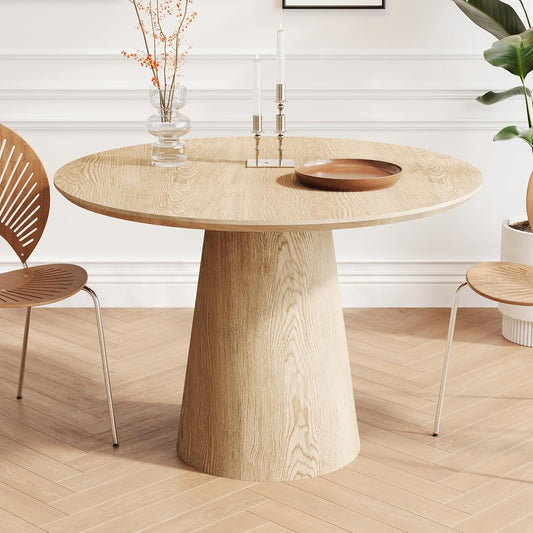 Round Dining Room Table for 4, 43'' Modern Farmhouse Kitchen Table with Round Pedestal, for Kitchen, Living Room, Cafe,Small Spaces, Apartment Wood