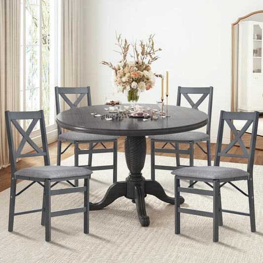 COLAMY Folding Dining Chairs Set of 4 – Dark Grey Upholstered Dining Room Chairs with Wooden Frame, Pre-Assembled, Space Saving Modern Kitchen & Dining Room Furniture for Small Spaces