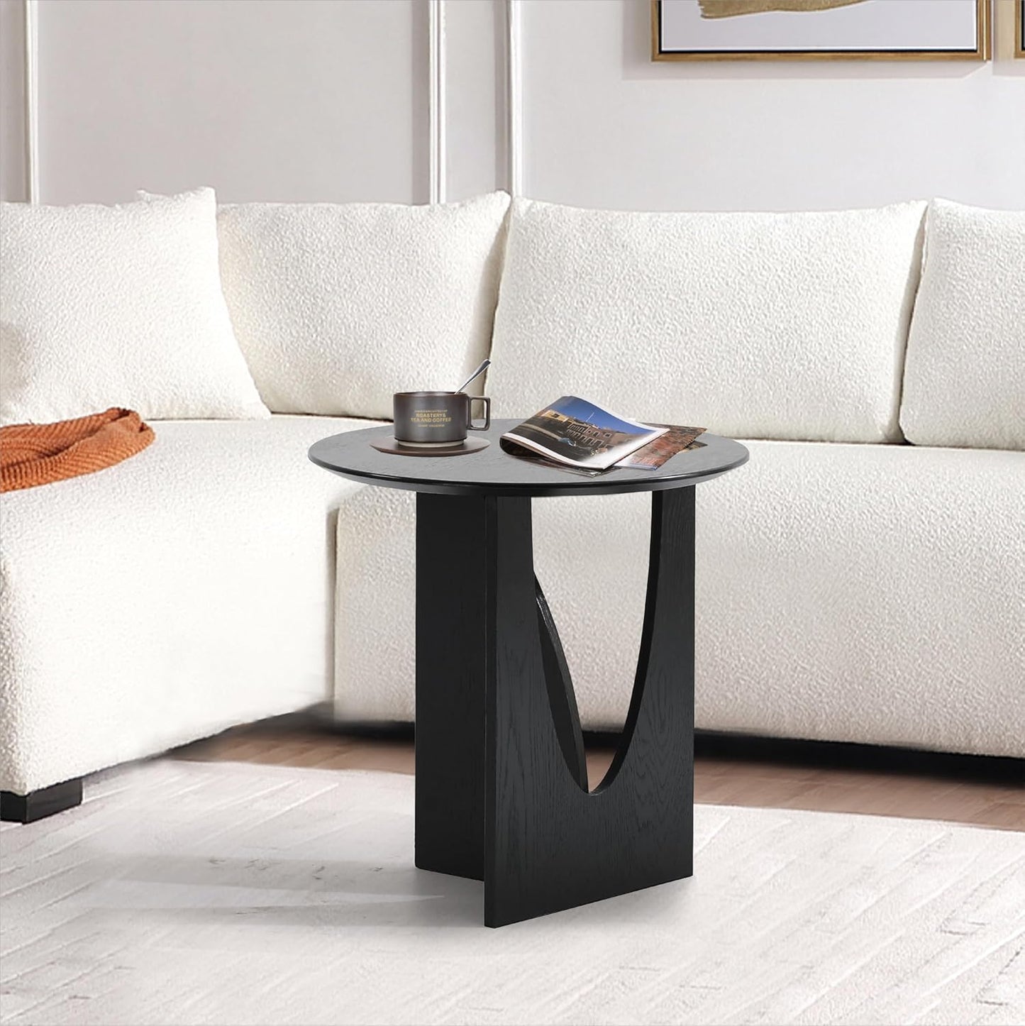 Get Set Style Round End Table Accent Side Table Circle Wood Corner Table Small Modern Coffee Table for Living Room or Bedroom Nightstand (Black Finish)