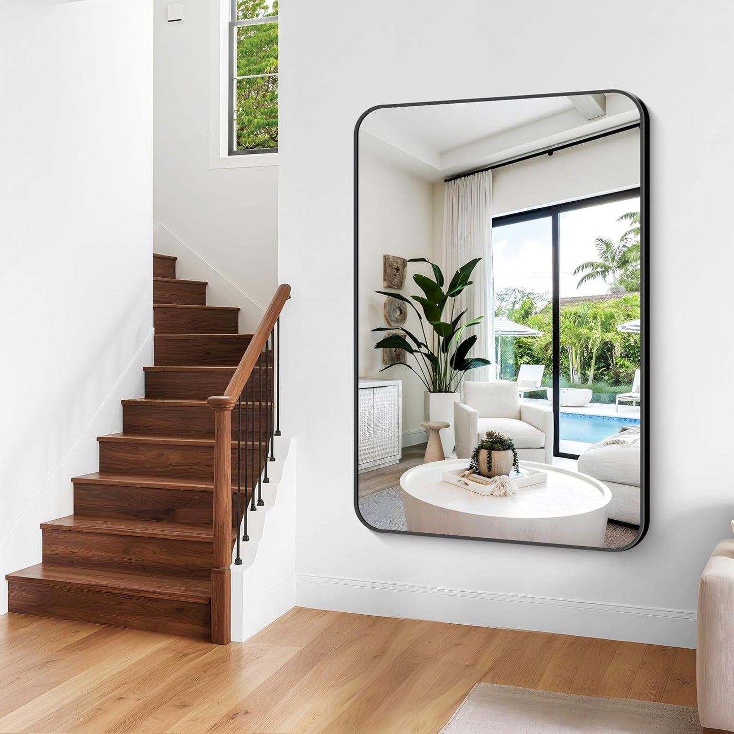 Large Bathroom Mirror, 60 x 40 inch Black Rectangle Mirror, Metal Framed Rectangular Vanity Mirror, Rounded Corner Wall Mounted Mirror for Over Sinks Bedroom Living Room Horizontal/Vertical