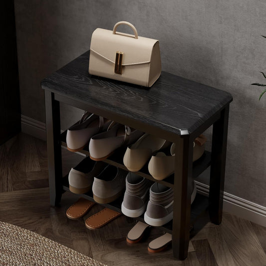 Wood Shoe Rack Bench for Entryway, 2 Tier Shoe Rack for Front Door Entrance, Shoe Bench with Shoe Storage for Entryway, Bedroom, 23.6"