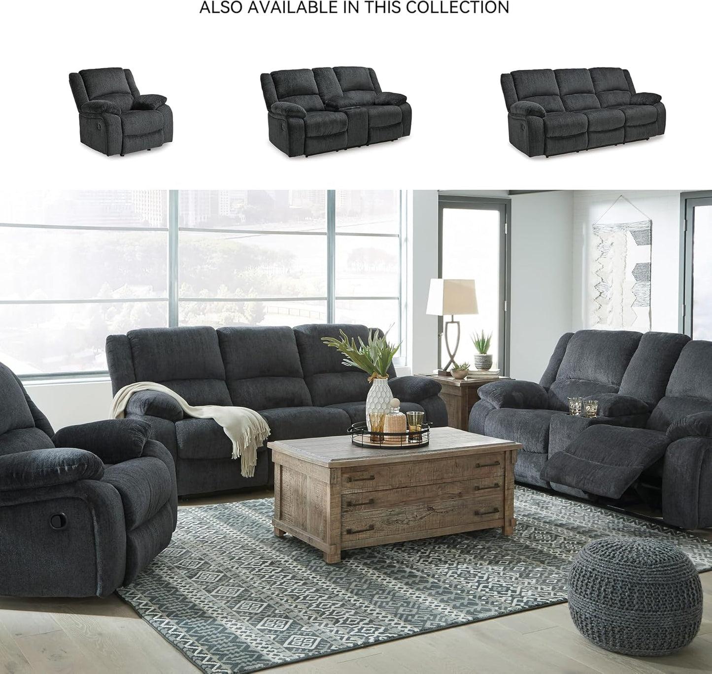 Signature Design by Ashley Draycoll Contemporary Power Reclining Sofa, Dark Gray