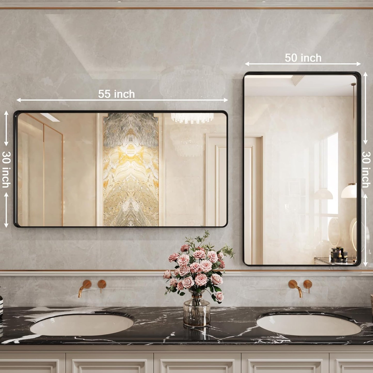 Black Mirror,30x50 Black Mirror for Bathroom Mirror,Framed Mirrors for Bathroom,Wall Mirrors,Horizontal and Vertical Hanging