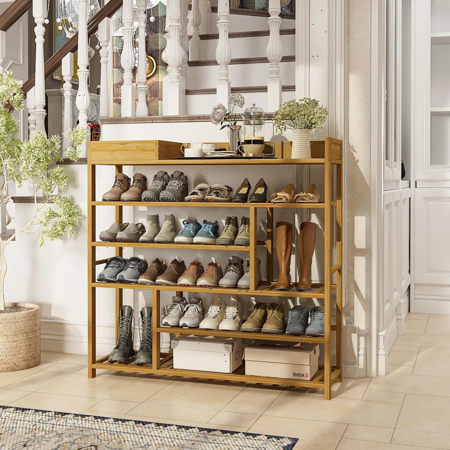 Bamworld Shoe Rack for Front Door Entrance Bamboo Shoe Organizer with Storage Box Free Standing Shoe Cabinet Shoe Storage Shelf for entryway, Closet and Doorway (Natural)