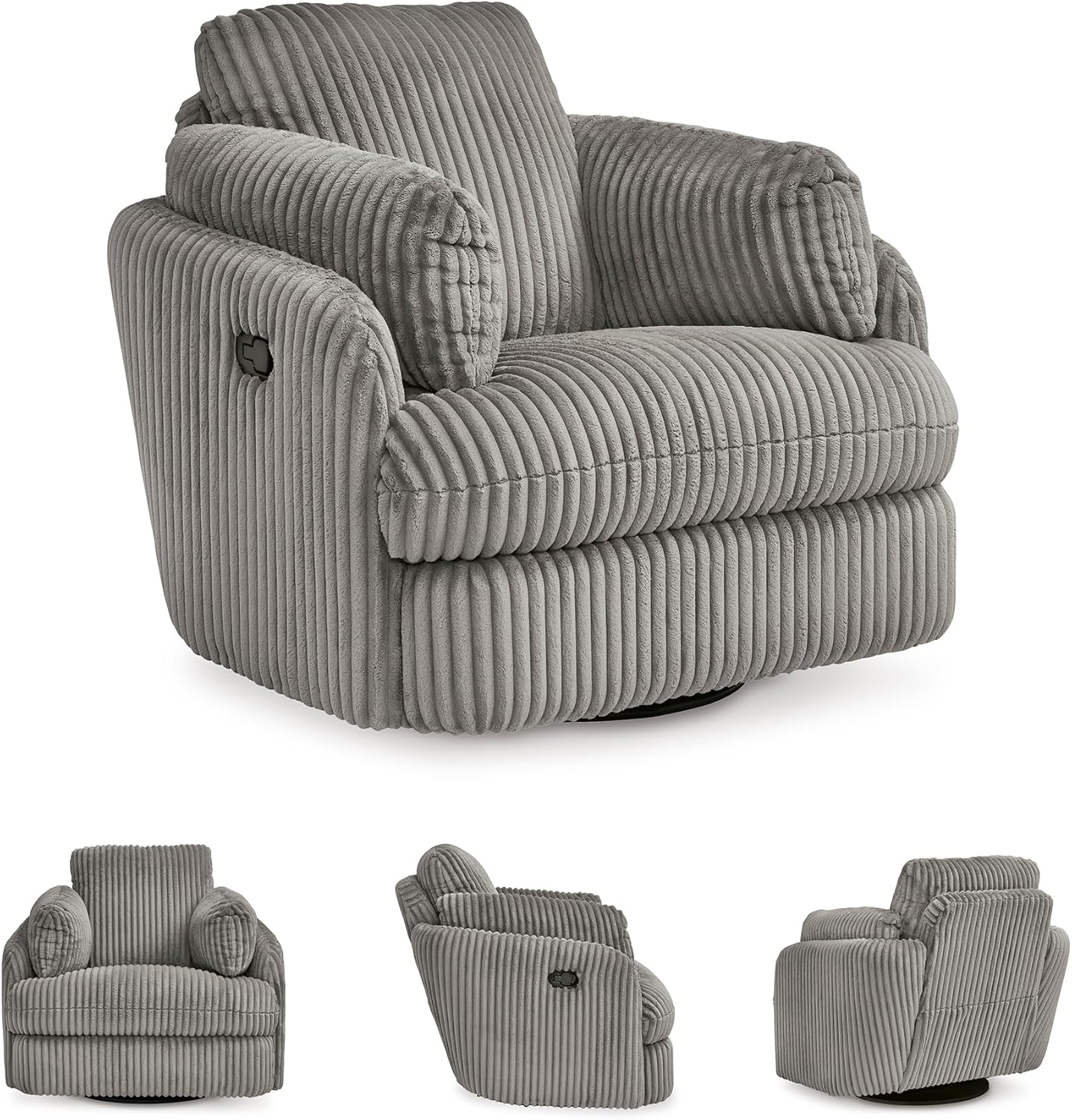Signature Design by Ashley Tie-Breaker Casual Manual Press-Back Swivel Glider Rocker Recliner with 2 Bolster Pillows and Hidden Storage, Light Gray