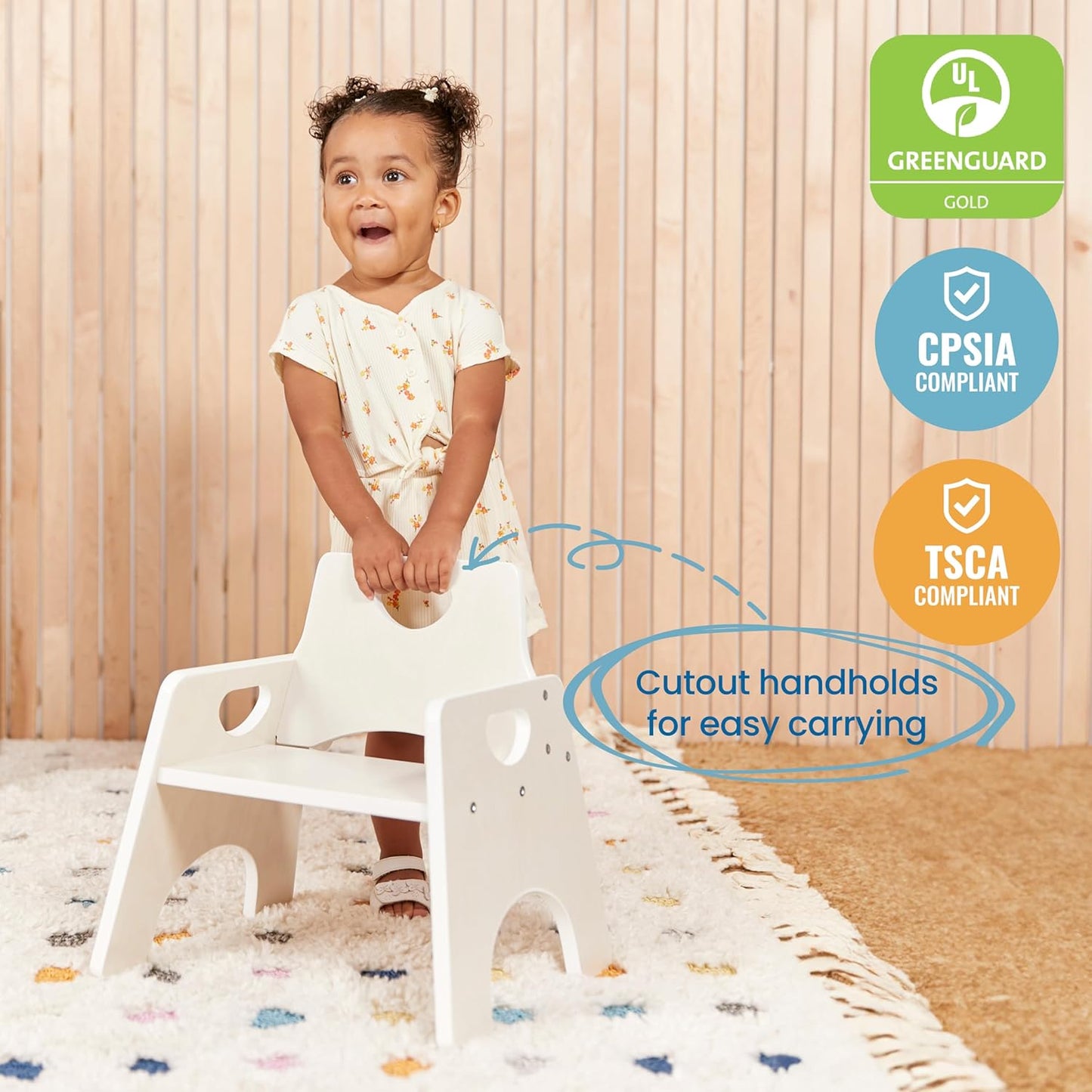ECR4Kids Stackable Wooden Toddler Chair, 8in, Kids Furniture, White Wash, 2-Pack