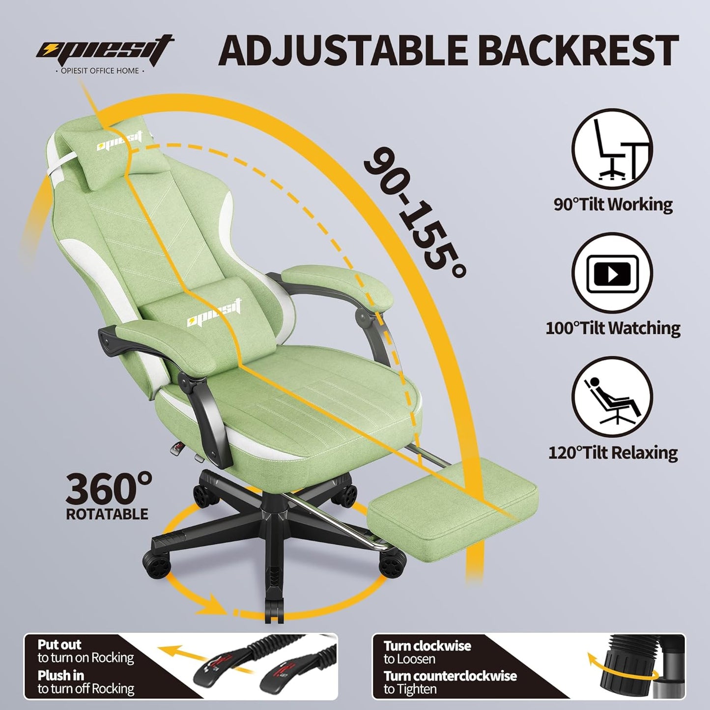 Gaming Chair,Fabric Computer Chair with Pocket Spring Cushion,400 lb Load Capacity,Ergonomic Office Chair with Footrest,Height Adjustable Video Gamer Chair with Lumbar Support (Green)