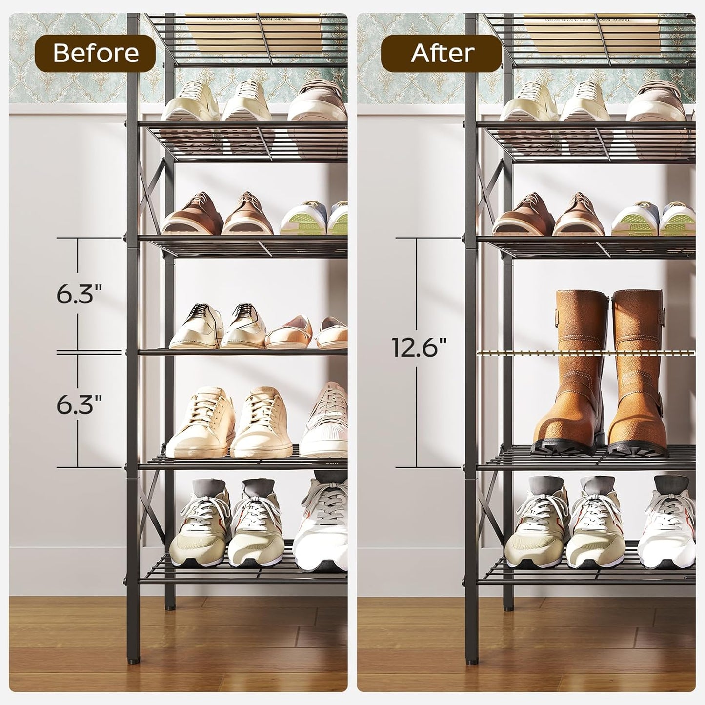 10 Tier Shoe Rack, Large Capacity Shoe Storage Organizer Holds 40 Pairs, Sturdy and Stable, for Entryway, Hallway, Closet, Dorm Room, Black SS10BB