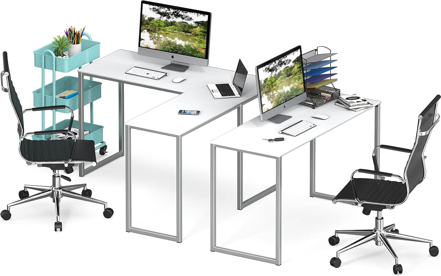 SHW Mission 48 x 48 Inches L-Shape Home Office Computer Desk, White