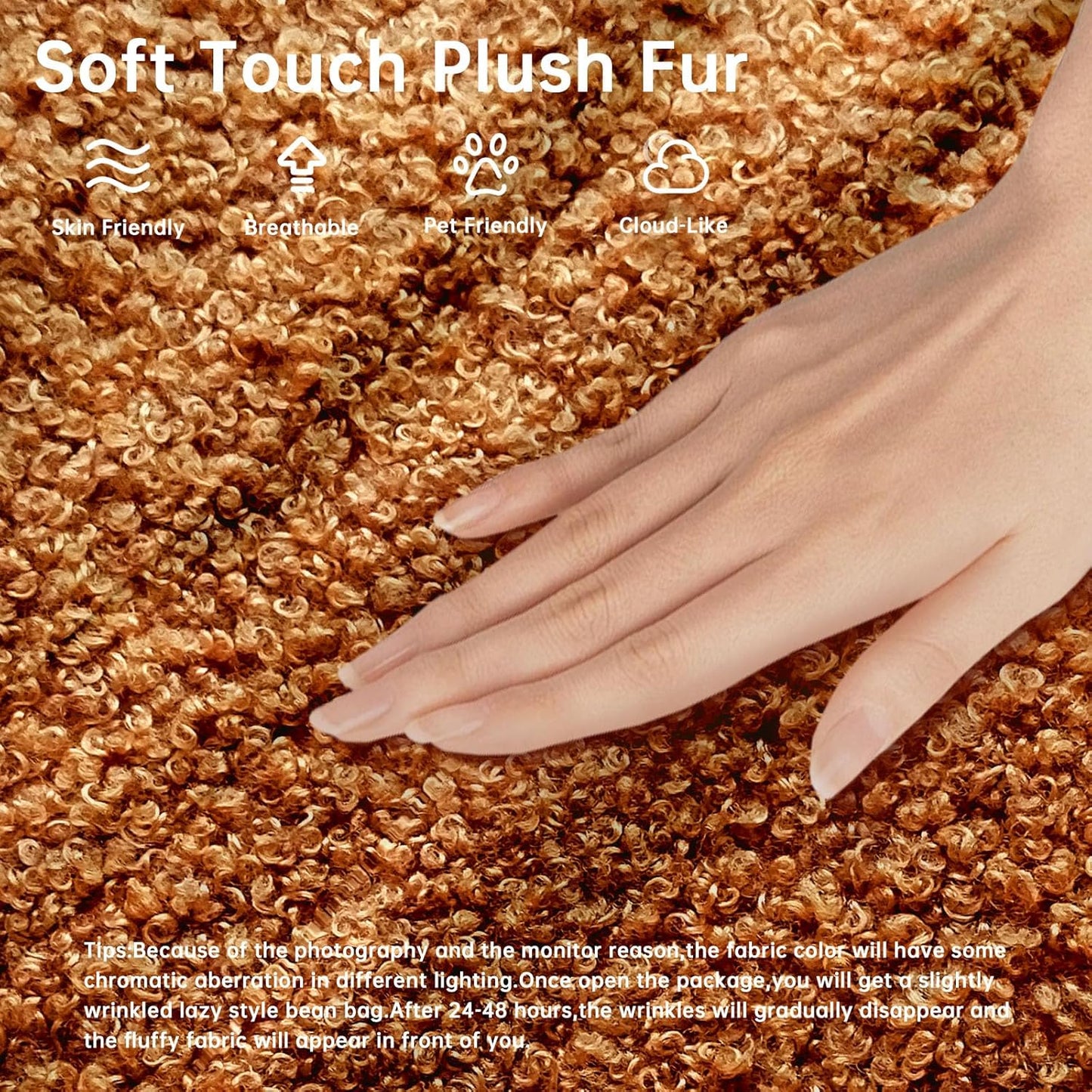 Bean Bag Chairs for Adults, Memory Foam Couch Loveseat Sofa Chair, Soft Teddy Material Cozy Comfy Reading Nook Chairs, Floor Chair for Living Room Bedroom Office(Orange)