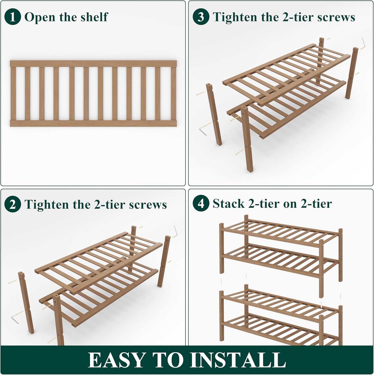 Smiry Shoe Rack, 4 Tier Thick Bamboo Shoe Organizer, Stackable Free Standing Wooden Shoe Storage Shelf for Closet, Entryway, Front Door Entrance, Walnut