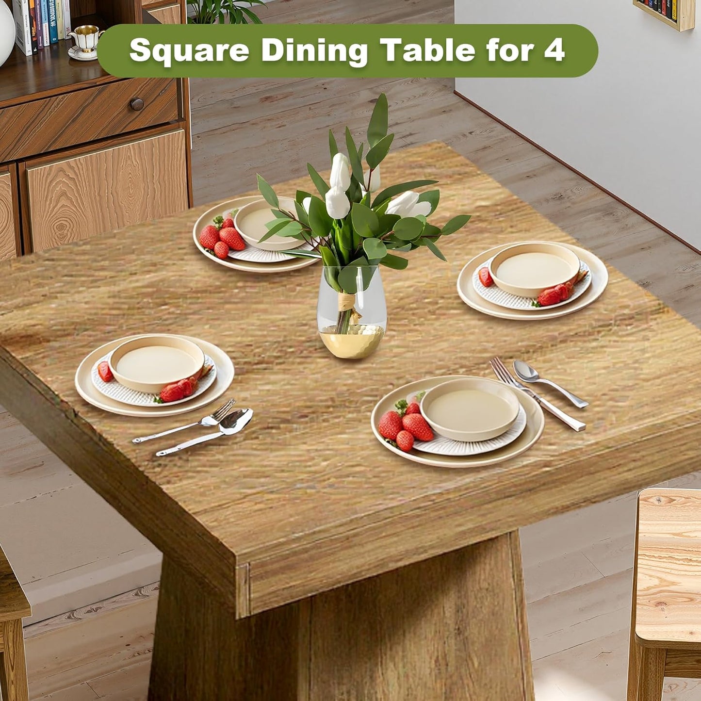 NicBex Square Dining Table for 4, 31.5" Farmhouse Dinner Table Small Dining Room Tables Wooden Kitchen Tables with Heavy Duty Pedestal for Kitchen, Living Room, Brown