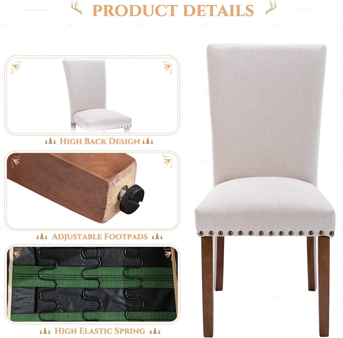 COLAMY A420-FBEI-4 Dining Chairs, Set of 2, Beige