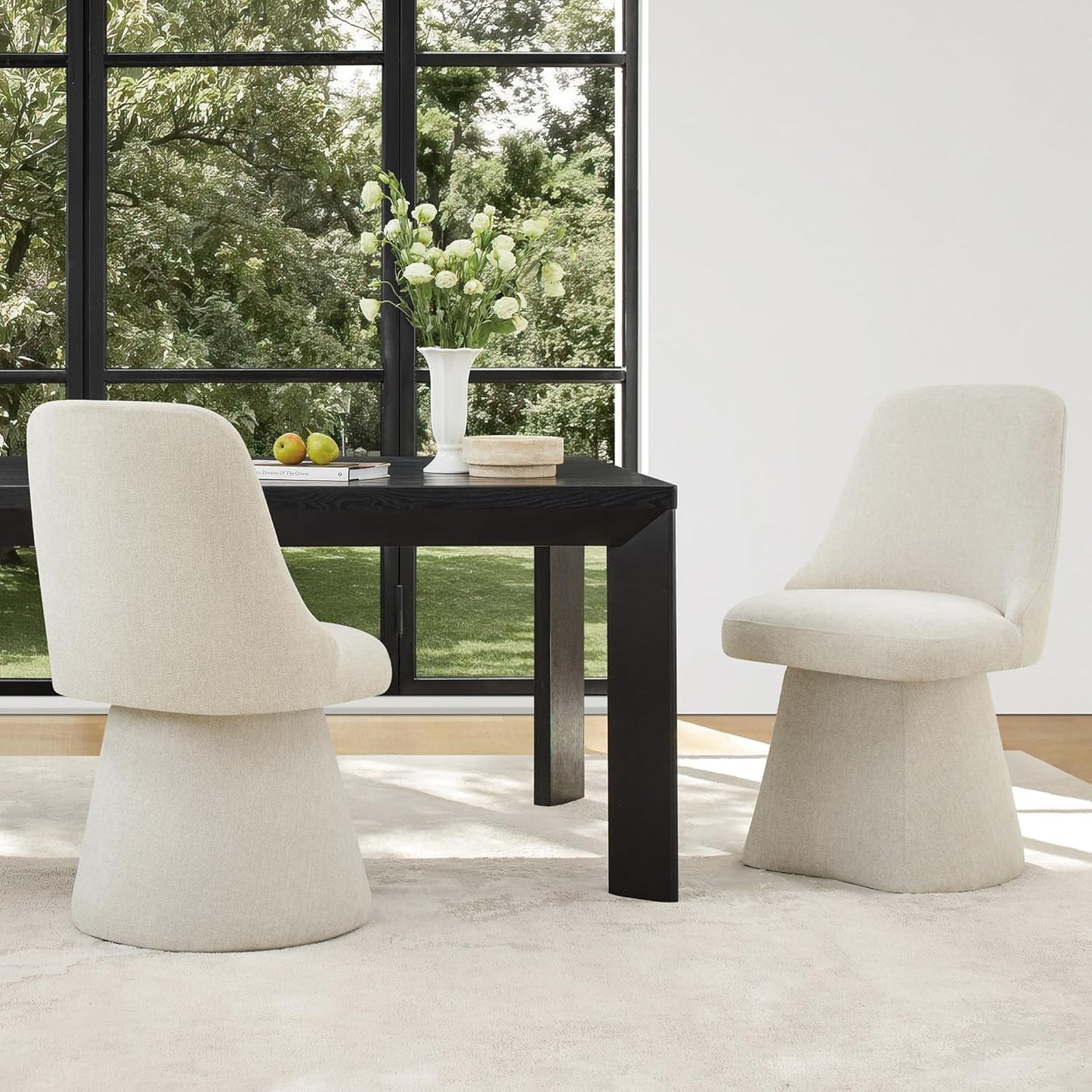 Swivel Dining Chair Mid Century Modern DeskChair High Back Upholstered Linen Fabric SideChair for Kitchen Diningroom Bedroom,Linen,1 Box