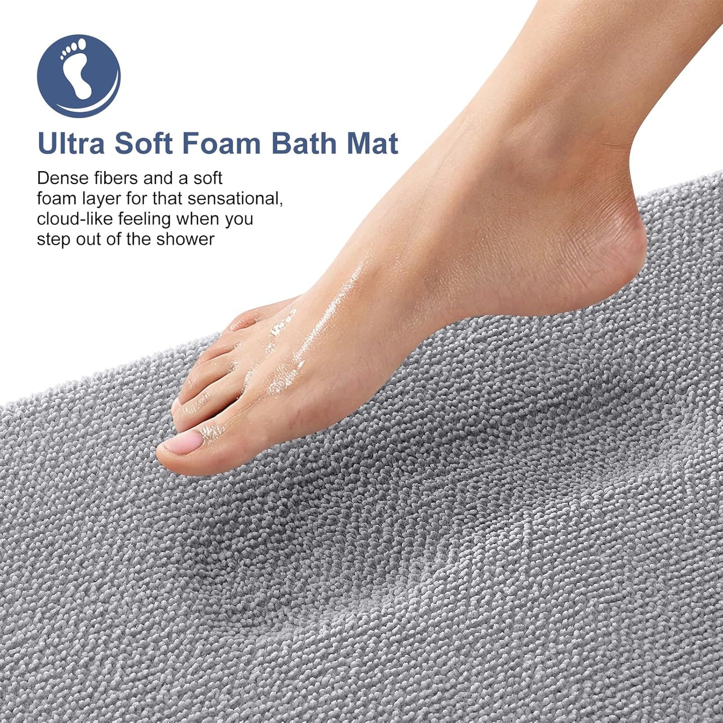 OLANLY Thick Memory Foam Bath Mat Rug 70x24, Extra Soft Absorbent Bathroom Rug, Quick Dry Bath Mats, Non-Slip, Machine Washable Carpet for Bathroom, Tub and Shower, Home Decor Accessories, Grey