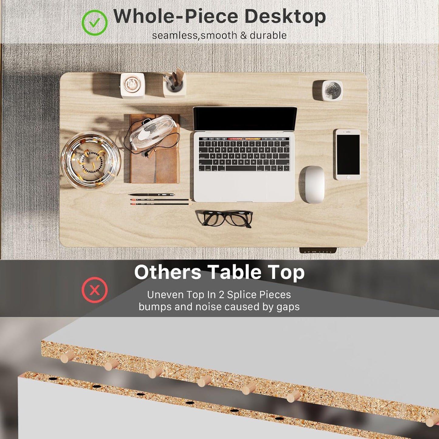 JOY worker Small Electric Standing Desk, 35" x 20" Whole Piece Height Adjustable Desk with Memory Controller, Light Walnut Sit to Stand Workstation for Home Office