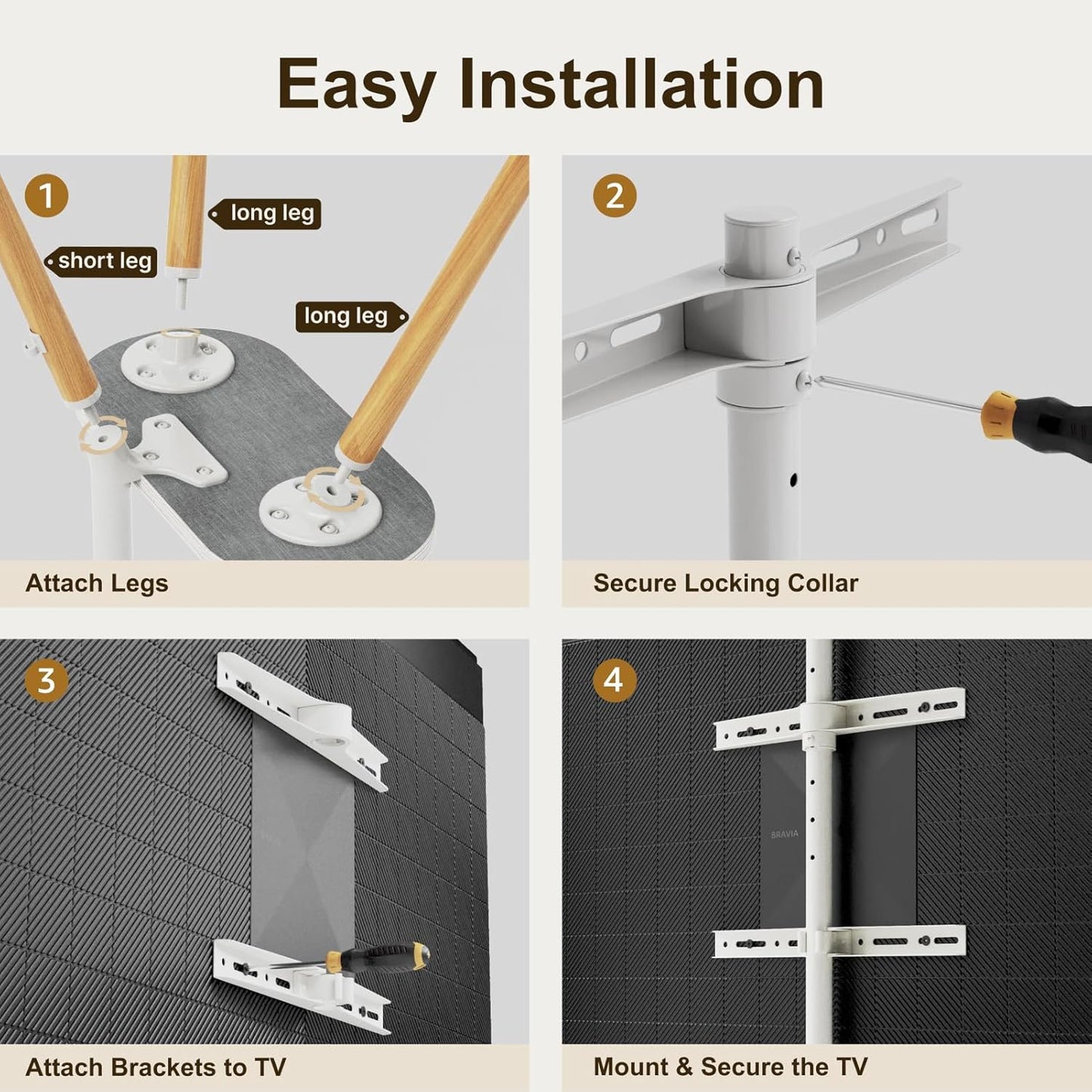 Tripod Easel TV Stand for 43-65" TVs, Height-Adjustable Swivel Corner Floor TV Stand with Wooden Tray, VESA 400x400 LCD/LED/OLED Compatible, Minimalist White