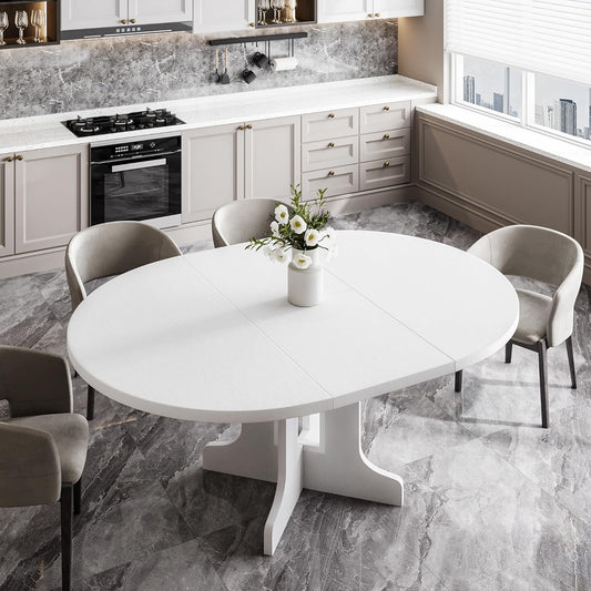Feonase 59" Round Extendable Dining Room Table for 6, Modern Oval Kitchen Table with Heavy Duty Wood Base, for Kitchen Dining Living Room, Easy Assembly, Noise-Free, White