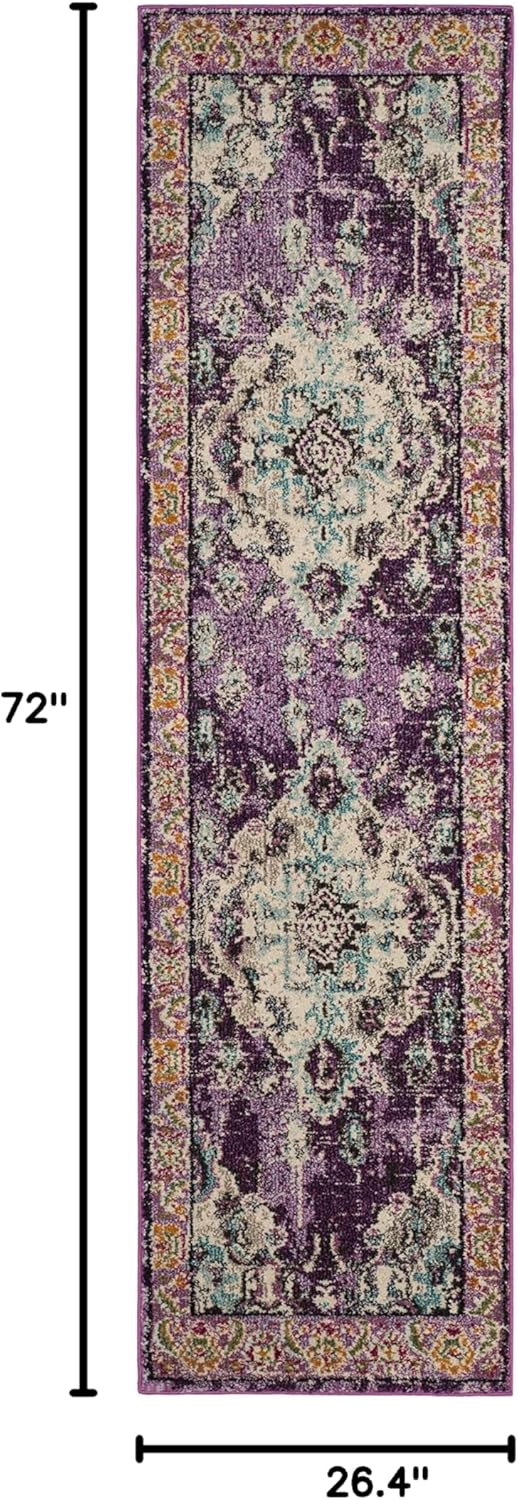 SAFAVIEH Monaco Collection Runner Rug - 2'2" x 6', Violet & Light Blue, Boho Chic Medallion Distressed Design, Non-Shedding & Easy Care, Ideal for High Traffic Areas in Living Room, Bedroom (MNC243L)
