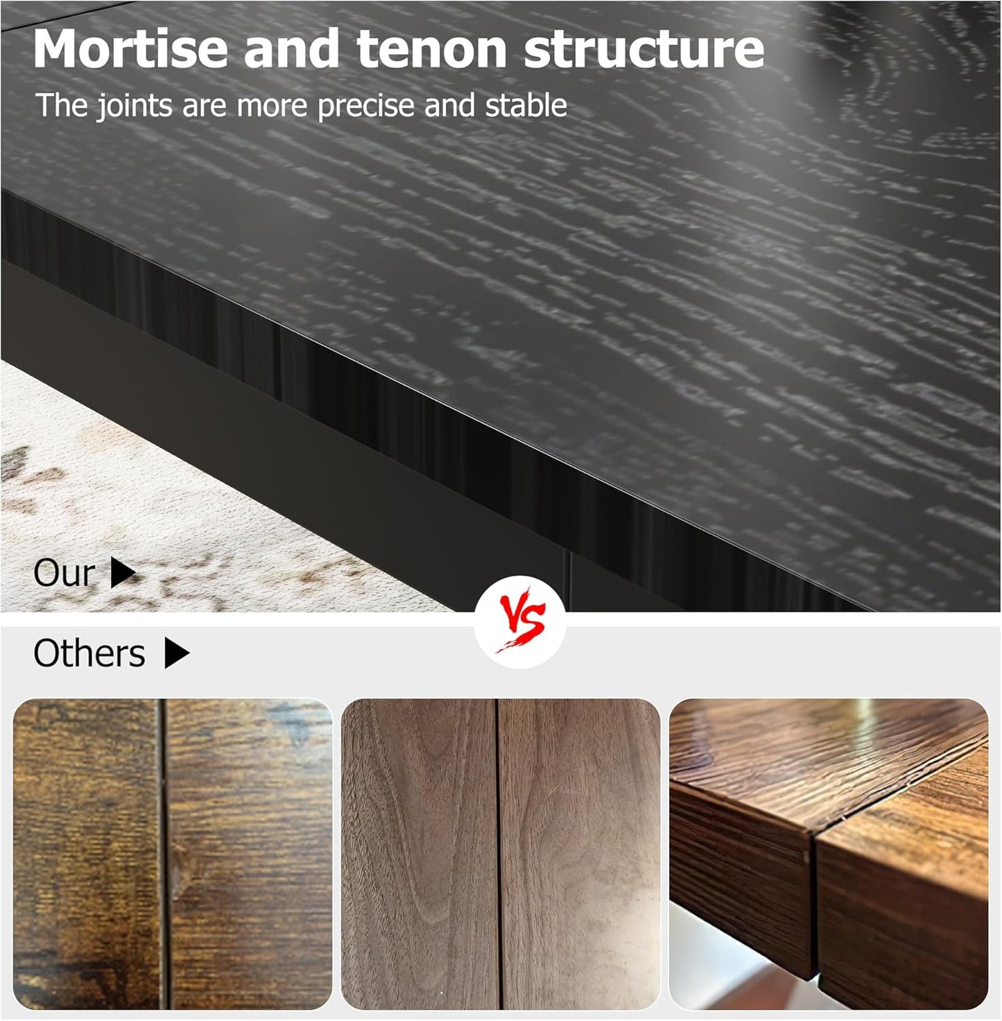 GarveeHome 78.7in Industrial Dining Table for 6, Wooden Long Dinner Table with Mortise Tenon Design, Kitchen Table with Sturdy Metal Legs, for Dining Room Home Office Living Room, Black